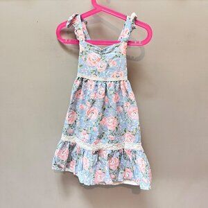 Haute Hippie Kids Style Girls Floral Dress Size 3T Blue & Pink Cotton Blend Slee